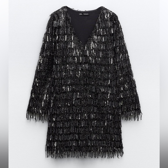 FRINGED SEQUIN MINI SHIFT DRESS - Picture 7 of 7